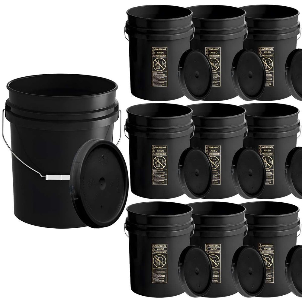 10 Pack - 5 Gallon Plastic Buckets with Lids - Food Safe, Stackable, BPA-Free Bulk Storage