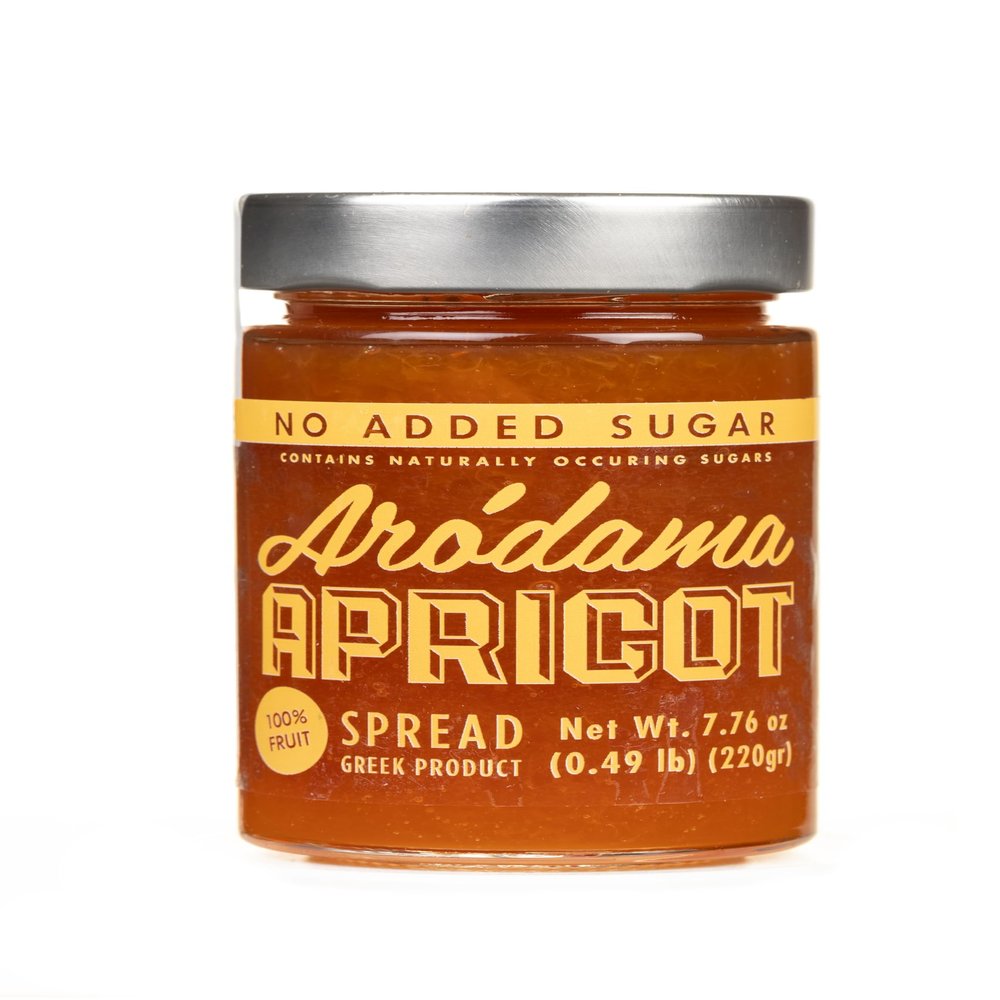 ARODAMA PREMIUM GREEK MARMALADE (JAM, SPREAD) NO SUGAR ADDED, 7.8 OZ/ 220 GRS CRETAN PRODUCT 100% NATURAL NO PRESERVATIVES OR ADDITIVES (SINGLE JAR, APRICOT NO SUGAR ADDED)