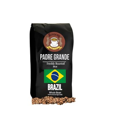 Revocup Brazil Padre Grande Coffee Whole Bean 100% Bourbon Arabica, Sweet & Balanced Medium Roast with Cocoa, Floral & Fruit Notes - Specialty Grade, Fresh Roasted 24oz Bag, 40+ Cups