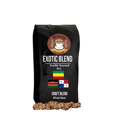 Revocup Exotic Blend Whole Bean Coffee 24oz | Medium Roast Gourmet Arabica with Floral, Tropical Fruit & Milk Chocolate Notes | balanced Acidity, Delicate full-body Mouthfeel & intriguing Aroma