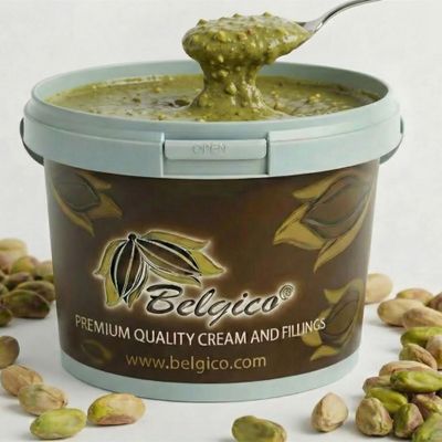 Belgico Bulk Pistachio Crunch sauce 8.8 lb (4kg) Gourmet Spread for Pastries, Gelato, Knafeh & Dubai Chocolate Bars Commercial-Grade Filling & Topping