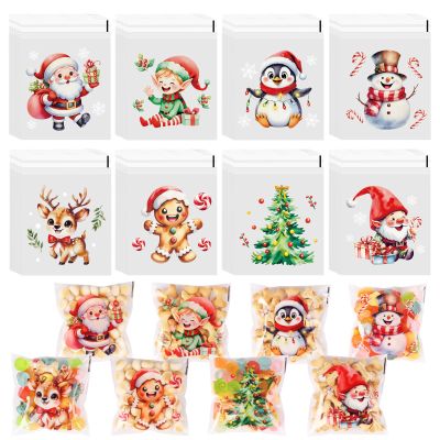CCINEE Christmas Cellophane Bags, 240 PCS Self Sealing Cookie Bags Xmas Candy Wrappers Plastic Treat Snack Baggies for Christmas Party Gift Giving DIY Supplies Favor, 8 Styles