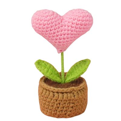 Weaving mini love potted plants, mini knitted potted plants, finished office decorations (pink)