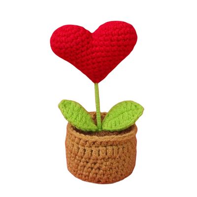 Weaving mini love potted plants, mini knitted potted plants, finished office decorations (red)
