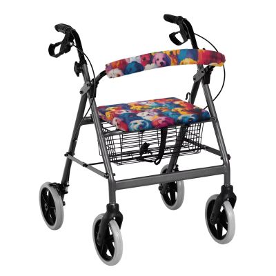 Rnyleeg Colorful Dog Print Universal Rollator Walker Seat and Backrest Covers Elastic Walker Seat Covers Dust Proof Cover for Rollator Walkers Accessories