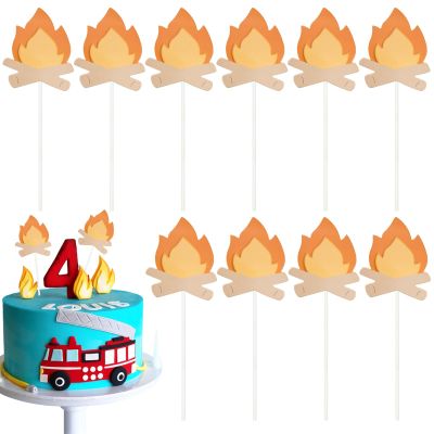 10 PACK Fire Truck Cupcake Toppers Fire Truck Cake Topper Firetruck Birthday Decorations for Fireman Fire Trucks Birthday Party Cake Decoration Supplies