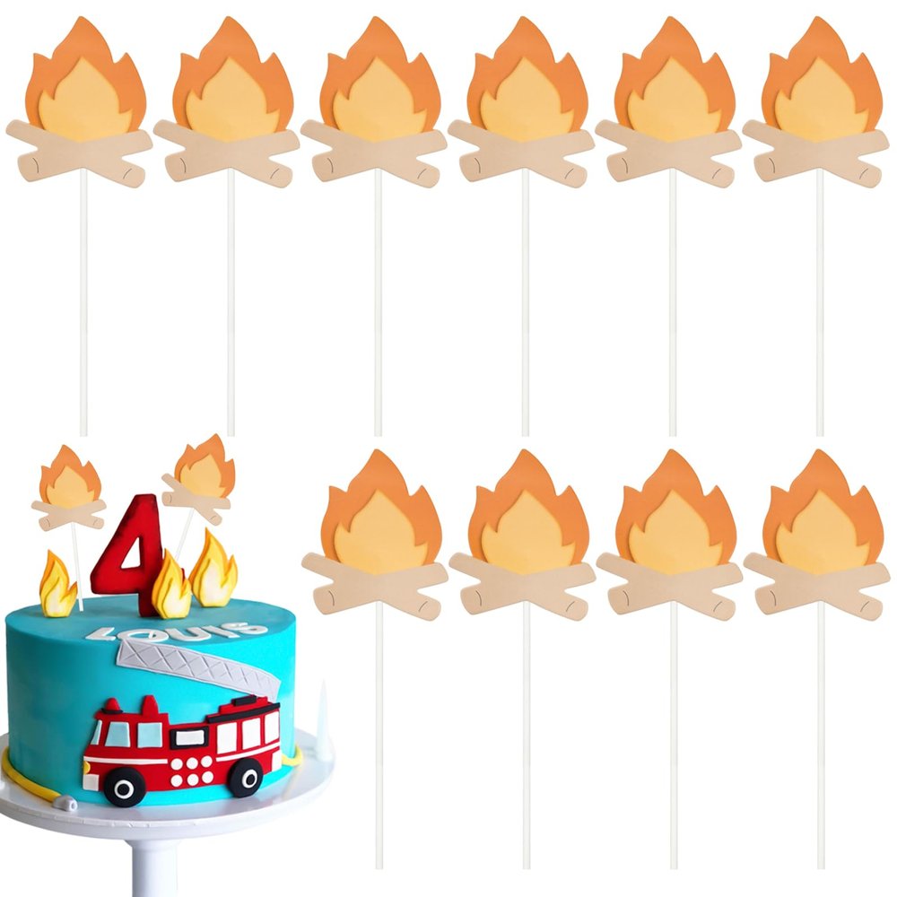 10 PACK Fire Truck Cupcake Toppers Fire Truck Cake Topper Firetruck Birthday Decorations for Fireman Fire Trucks Birthday Party Cake Decoration Supplies