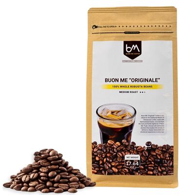 Buon Me Coffee Original Whole Bean, 100% Robusta Bean, Medium Roast Vietnamese Coffee, Everyday Strong Brew 17.6oz Bag