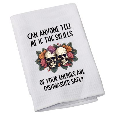 LEVLO Goth Flower Skull Tea Coffee Towel If The Skulls of Your Enemies are Dishwasher Safe Kitchen Towel Halloween Skeleton Housewarming Gift (Dishwasher Safe)
