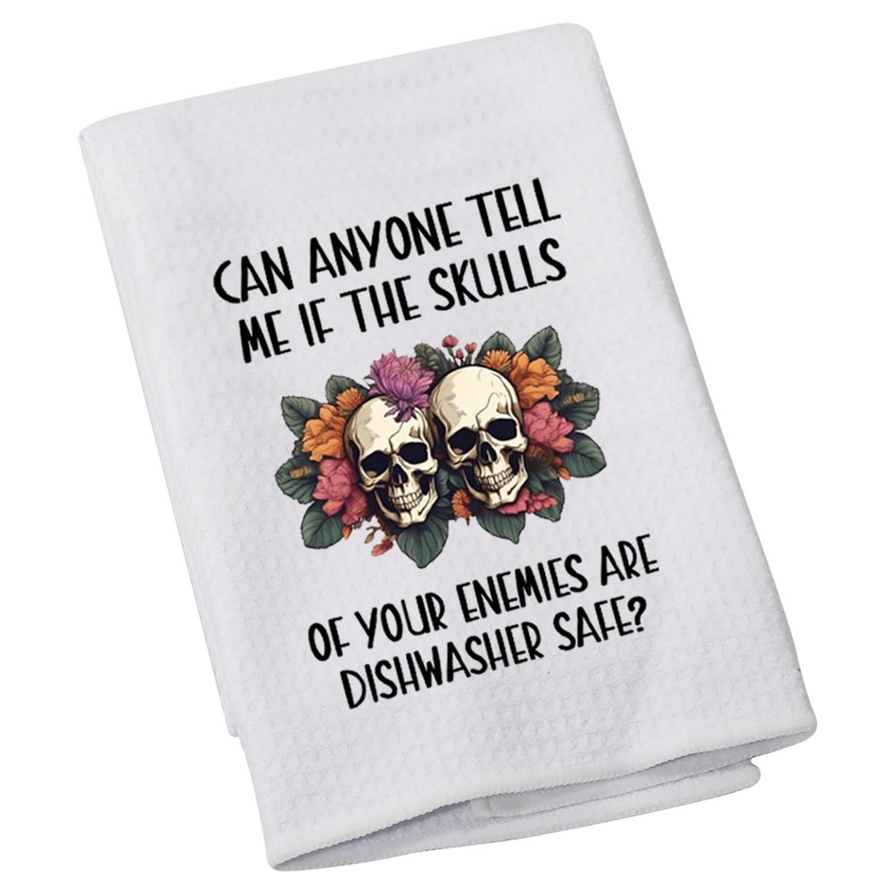 LEVLO Goth Flower Skull Tea Coffee Towel If The Skulls of Your Enemies are Dishwasher Safe Kitchen Towel Halloween Skeleton Housewarming Gift (Dishwasher Safe)