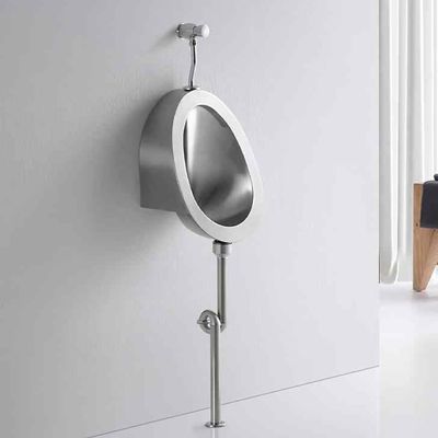 Wall Mounted Men's Flushing Urinal,304 Stainless Steel Urinal with Hand-Press Flush Valve,Intelligent Sensor Flush Urinal,Commercial Flush Urinal,for Bathroom,Hotel,Public Places,A-Floordrain