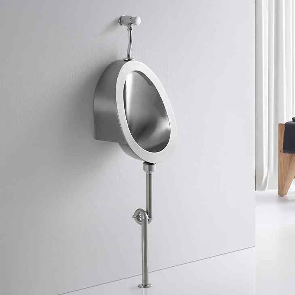 Wall Mounted Men's Flushing Urinal,304 Stainless Steel Urinal with Hand-Press Flush Valve,Intelligent Sensor Flush Urinal,Commercial Flush Urinal,for Bathroom,Hotel,Public Places,A-Floordrain
