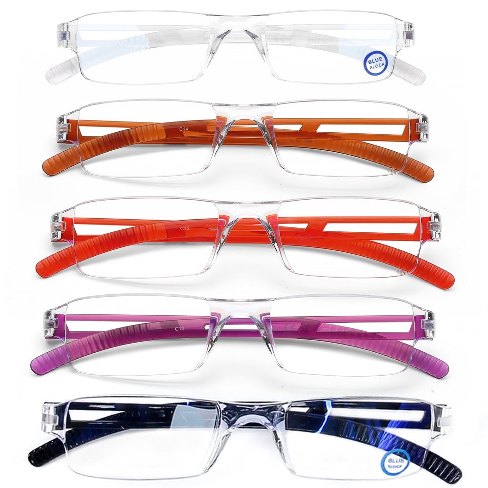 AQWANO 5 Pack Rimless Computer Reading Glasses 3.0 Blue Light Blocking, Lightweight & Comfortable Anti Glare/UV Magnifying Eyeglasses Readers for Women Men, 3.0