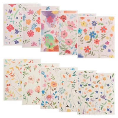 KOUISYY Swedish Dishcloths, 10 Pack Reusable Dish Cloths for Kitchen, Ditsy Print Swedish Dish Towels, Non-Scratch, Absorbent, Quick-Drying Cellulose Sponge Cloths for Dishes Counters