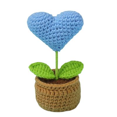 Weaving mini love potted plants, mini knitted potted plants, finished office decorations (blue)