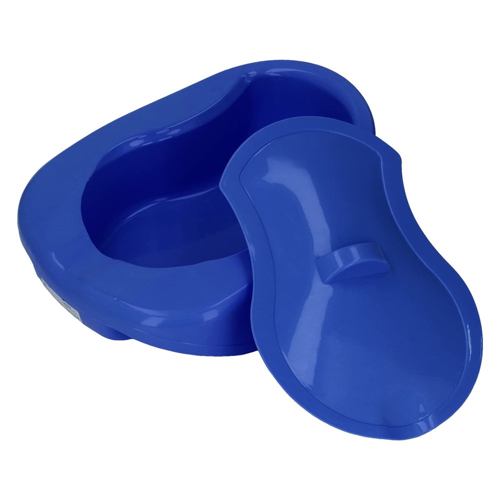 Nursing Bedpan Heavy Duty Urinal Slipper Bedpan with Lid for Elderly Bed Bound Adults Large Durable PP Plastic Bedpan for Home Hospitals Nursing Homes (Dark Blue)