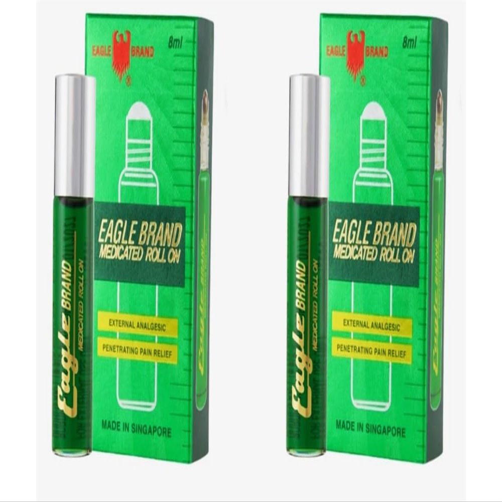 2 Packs - Green Roll On Essential Oil - 2 Chai Dau LAN Xanh Con O - 8 mL per Bottle with 2 Bottles per Order - Product of Singapore