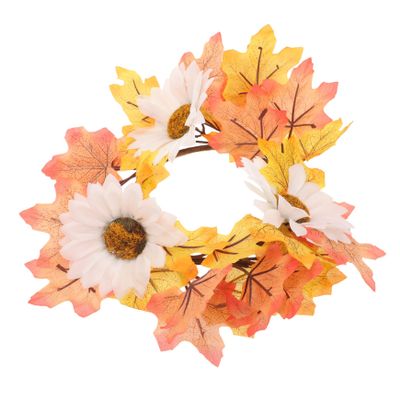 Cabilock Autumn Maple Leaf Candle Ring Wreath Decorative Table Centerpiece with Sunflowers Pumpkins for Thanksgiving Day Home Decor Festive Celebrations