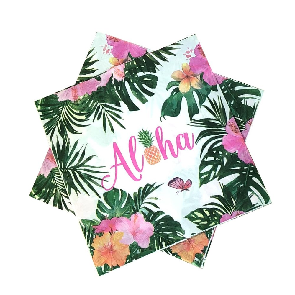 40 Pcs Hawaiian Luau Napkins for Aloha Happy Birthday Party Supplies Tropical Tiki Themed Paper Napkins Disposable Summer Pool Beach Party Favors 6.5in