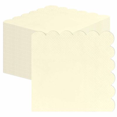 HEIPINIUYE 50 Pieces 2-ply Ivory Paper Napkins Disposable Scalloped Cocktail Napkins Beverage Napkin for Wedding Birthday Party Paper Dinner Napkin