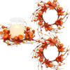 2 Pieces Pumpkins Candle Rings Wreaths Fall Thanksgiving Day Ring Holder with Maple Leaves Berries Wreath Mini Autumn Artificial for Wedding,Door Tabletop Decoration (Orange) view 1