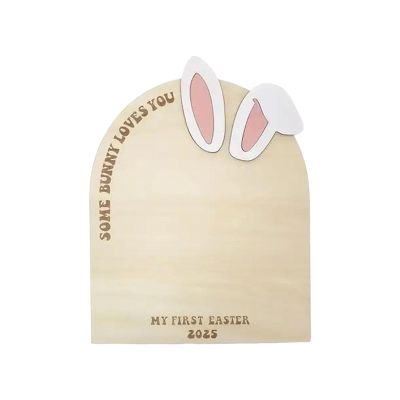 predolo Wooden Child First Easter Footprint Sign for Keepsake and Decoration, Arched