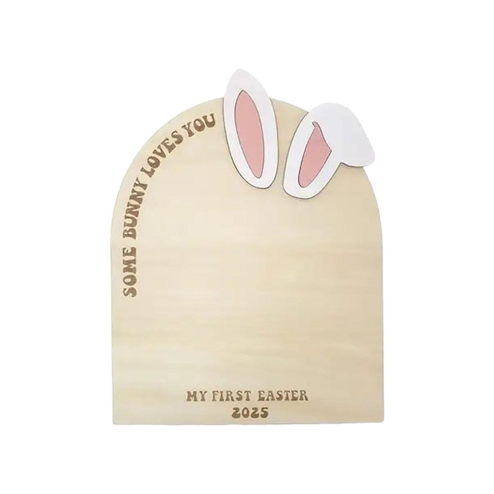 predolo Wooden Child First Easter Footprint Sign for Keepsake and Decoration, Arched