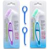 New Blessing 2 Pack Denture Brushes, Double-Sided Cleaning Brushes for False Teeth, Non-Slip Handle Dental Appliance Cleaner (2 Colors) view 1