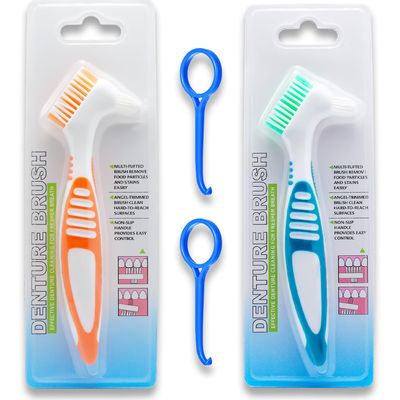 Denture Brushes 2 Pack, Double Sided Cleaner for False Teeth (2 Colors)