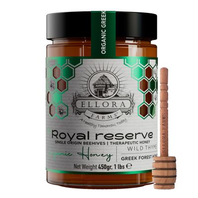 Ellora Farms Organic Honey, Wild Thyme Organic Honey Raw Unfiltered, Preservative and Additive Free, 2025 Paris and Dubai Gold Awards Winner - 450 g