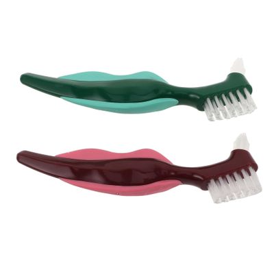 COLLBATH 2pcs Dual Head Denture Cleaning Brush Hard Bristles for Oral Care Travel Friendly Comfortable Grip for Seniors for Multi Purpose Cleaning