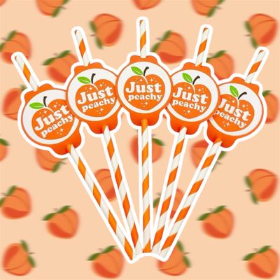 50pcs Peach Paper Drinking Straws,Cold Beverage Drinking Straw,Fruit Peach Party Supply,Sweet As A Peach,Peach Party Decor,Disposable Paper Straw,Baby Shower,Just Peachy