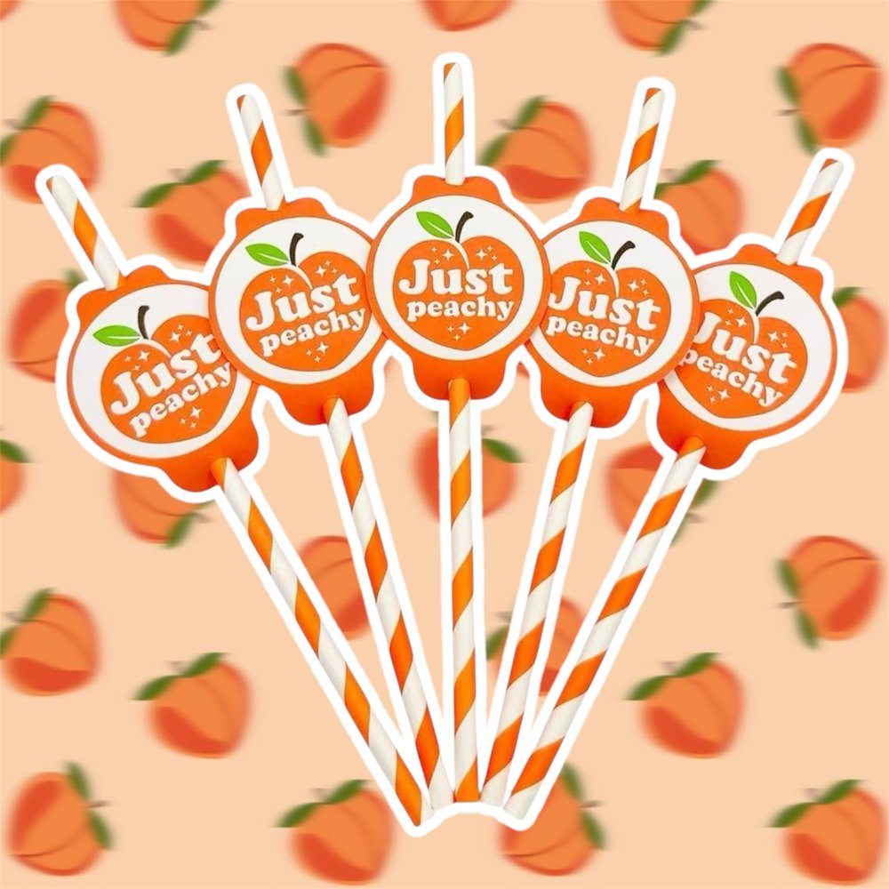 50pcs Peach Paper Drinking Straws,Cold Beverage Drinking Straw,Fruit Peach Party Supply,Sweet As A Peach,Peach Party Decor,Disposable Paper Straw,Baby Shower,Just Peachy