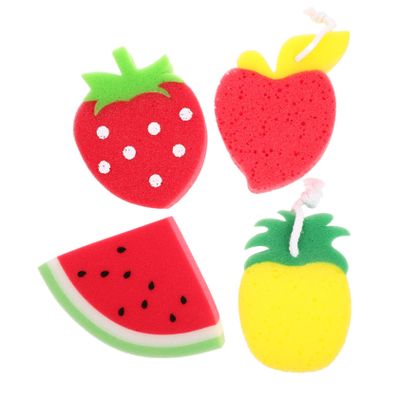 TOBBOMEY 4Pcs Adorable Fruit Thick Scrub Sponge Set Non-Scratch Kitchen Dishwashing Sponges for Effortless Cleaning Cute Cartoon Design for Kitchen Supplies