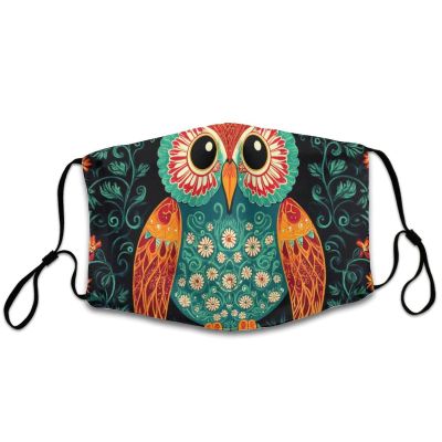 Meaudiwes Washable Cloth Face Scarf, Reusable Balaclava Facial Cover With Elastic Ear Loop Ethnic Owl
