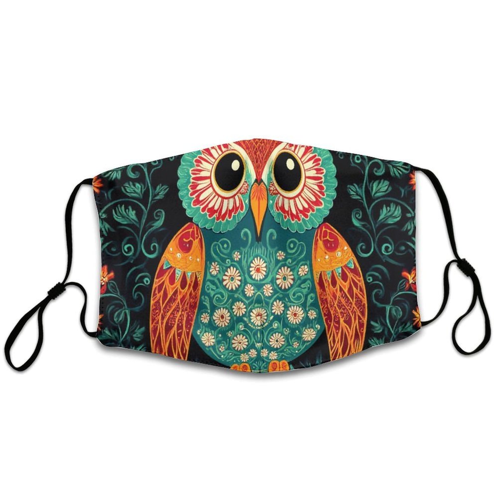 Meaudiwes Washable Cloth Face Scarf, Reusable Balaclava Facial Cover With Elastic Ear Loop Ethnic Owl