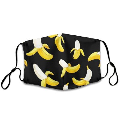 Meaudiwes Fashion Breathable Face Scarf With Adjustable Ear Protection Loops, Yellow Banana Fruit Funny Black Pattern Washable Adjustable Balaclava For Women Men