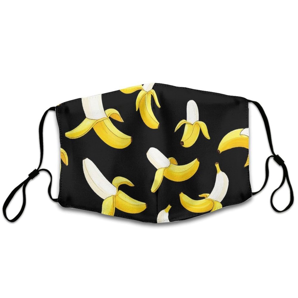 Meaudiwes Fashion Breathable Face Scarf With Adjustable Ear Protection Loops, Yellow Banana Fruit Funny Black Pattern Washable Adjustable Balaclava For Women Men