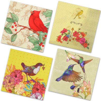 40 pack 4 Styles 6.5 In Cute Bird Decoupage Paper NapkinsBeautiful Cocktail Napkins for Mother's Day, Fall, All Seasons - Decorative Chickadee Design