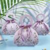 20 PCS Small Gift Boxes, Flower & Bird Party Favor Boxes Goodie Bags with Handle, Velvet Bow, Pearl Pendant for Wedding Anniverary Valentine's Day Birthday Party Presents 4"x5.1"x1.4"(Lilac Purple) view 3