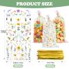 100 Pcs Flower Goodie Bags with Twist Ties, 4.9x11.8 Inches Flower Plastic Candy Clear Bag, Seamless Floral Design for Wedding Birthday Party Favors, Baby Shower, Garden Party & Candy Packaging view 2