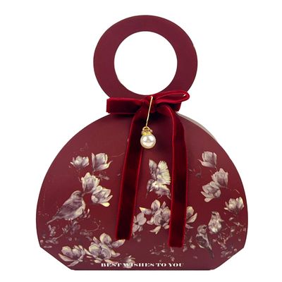 20 PCS Small Gift Boxes, Flower & Bird Party Favor Boxes Goodie Bags with Handle, Velvet Bow, Pearl Pendant for Wedding Anniverary Valentine's Day Birthday Party Presents 4"x5.1"x1.4"(Wine Red)