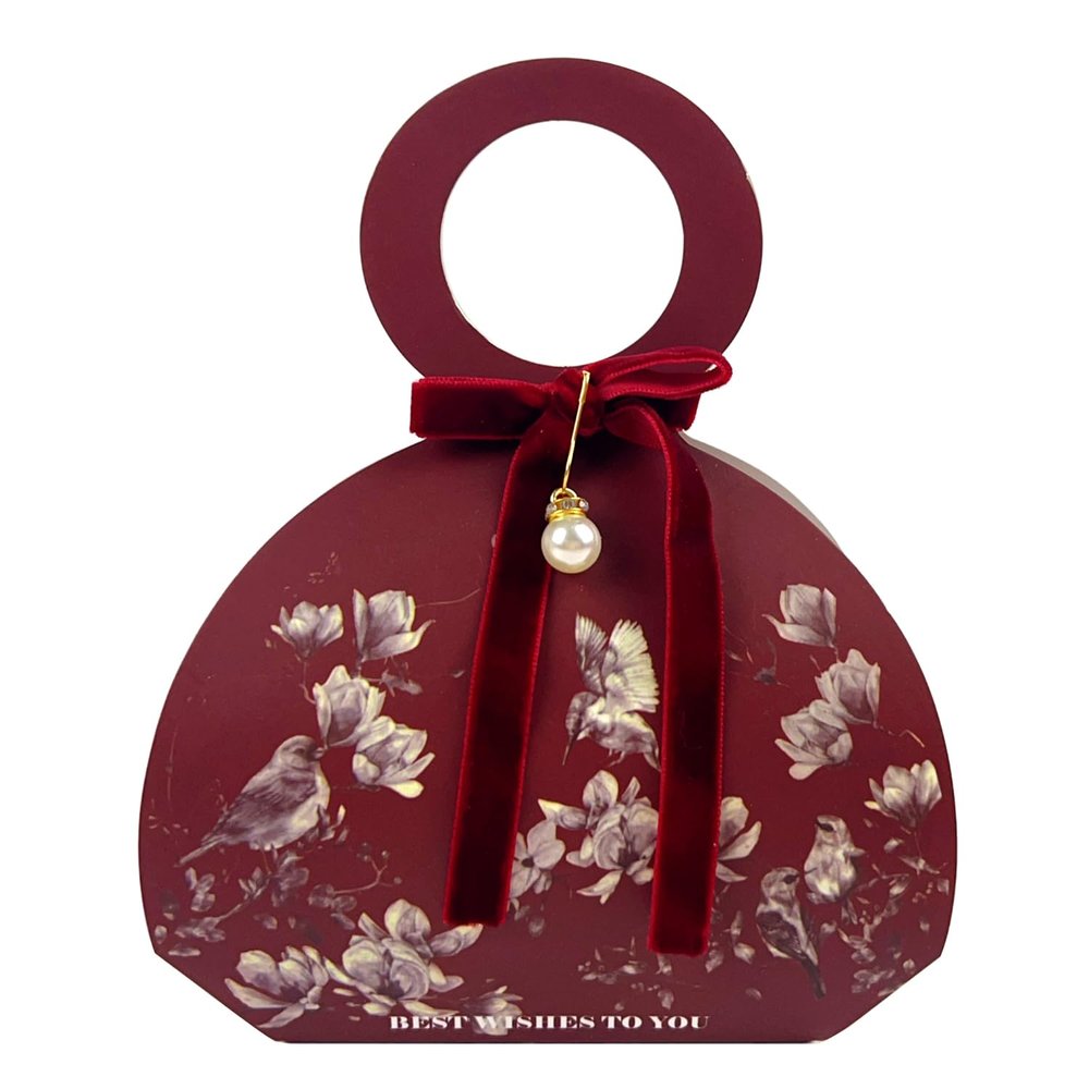 20 PCS Small Gift Boxes, Flower & Bird Party Favor Boxes Goodie Bags with Handle, Velvet Bow, Pearl Pendant for Wedding Anniverary Valentine's Day Birthday Party Presents 4"x5.1"x1.4"(Wine Red)
