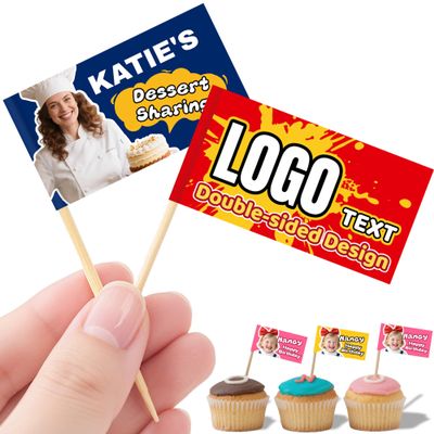 100Pcs Custom Toothpick Flags with Logo/Photo Food Labels for Party Buffet Personalized Cupcake Toppers Flag Toothpicks for Appetizers, Cupcake, Food, Fruit, Party Decoration (Rectangle)