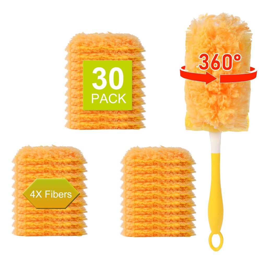 30 Count Larger Size Duster Refills for Swiffer Dusters with 1 Handle - 360 Multisurface Larger Size Feather Duster, Disposable Duster Refills Kit for Cleaning Furniture, Blinds and Ceiling Fans