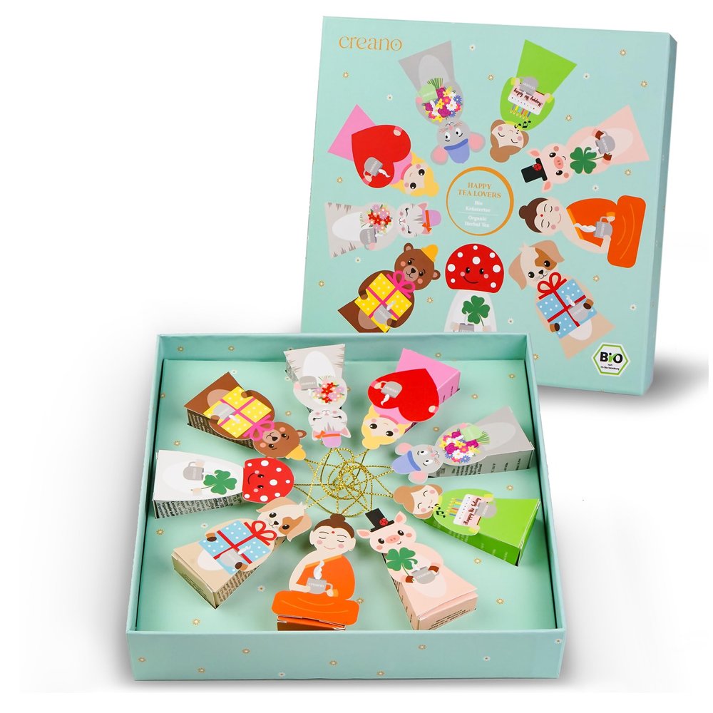 Creano Organic Herbal Tea Gift Set Tea Lovers 9 pyramid tea bags in 9 cute shapes to give as gifts 22.5g*