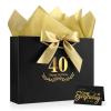 JMANNI Black Gold 40th Birthday Gift Bag with Card and Tissue Paper, 12.6"9.84"3.9" Elegant Present Bag for Adults, 40 Year Old Birthday Keepsake Party Supplies view 1