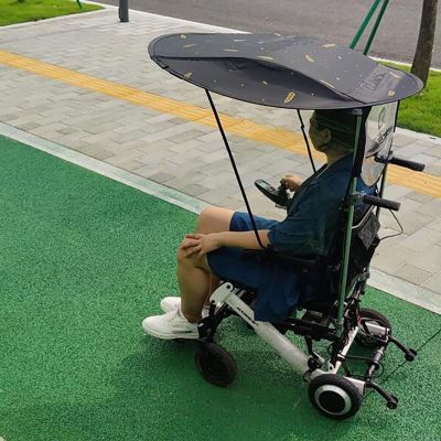 HDXWIFD Universal Electric Wheelchair Sunshade Canopy Awning, Adjustable Folding Rain Sun Shade Wheelchair Canopy, Water Resistant Black with UV Protection Clear