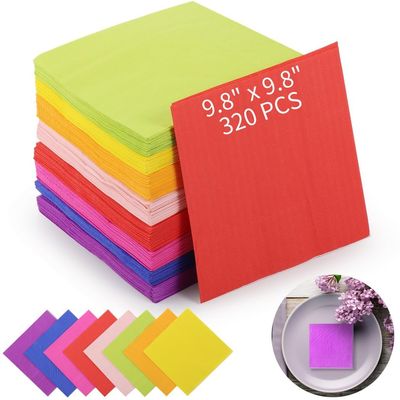 320 Rainbow Paper Napkins, 8 Assorted Colors, 9.8-Inch Disposable 2-Ply Beverage & Luncheon Napkins For Parties, Home, And Restaurants