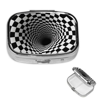 Visual Illusions Pill Box Round Pill Case for Pocket Purse 2 Compartment Medicine Pill Organizer Cute Portable Travel Pillbox Vitamin Cod Liver Oil Storage Box Unique Gift Organizer